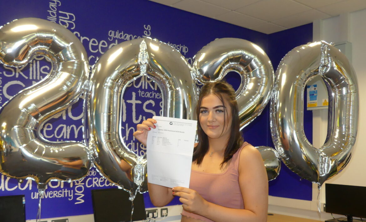 megan receiving her gcse results at the academy grimsby