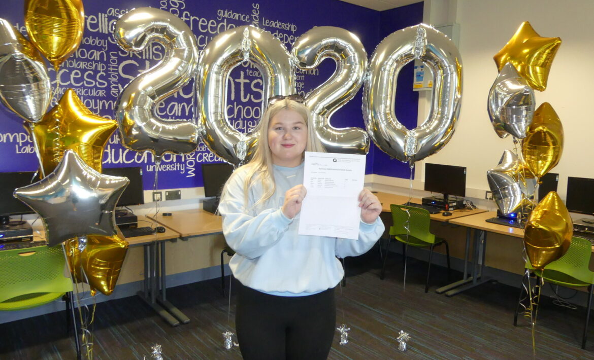 codie louise receiving her gcse education results at the academy grimsby