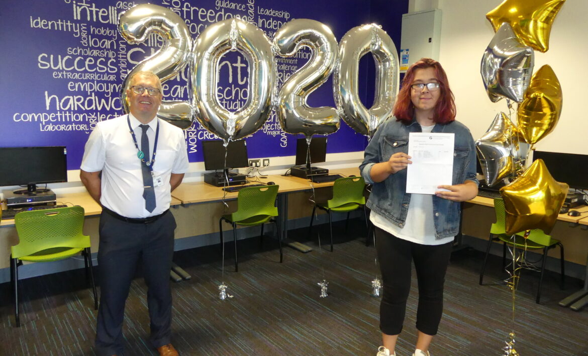 amelia top of the class receiving her gcse results at the academy grimsby