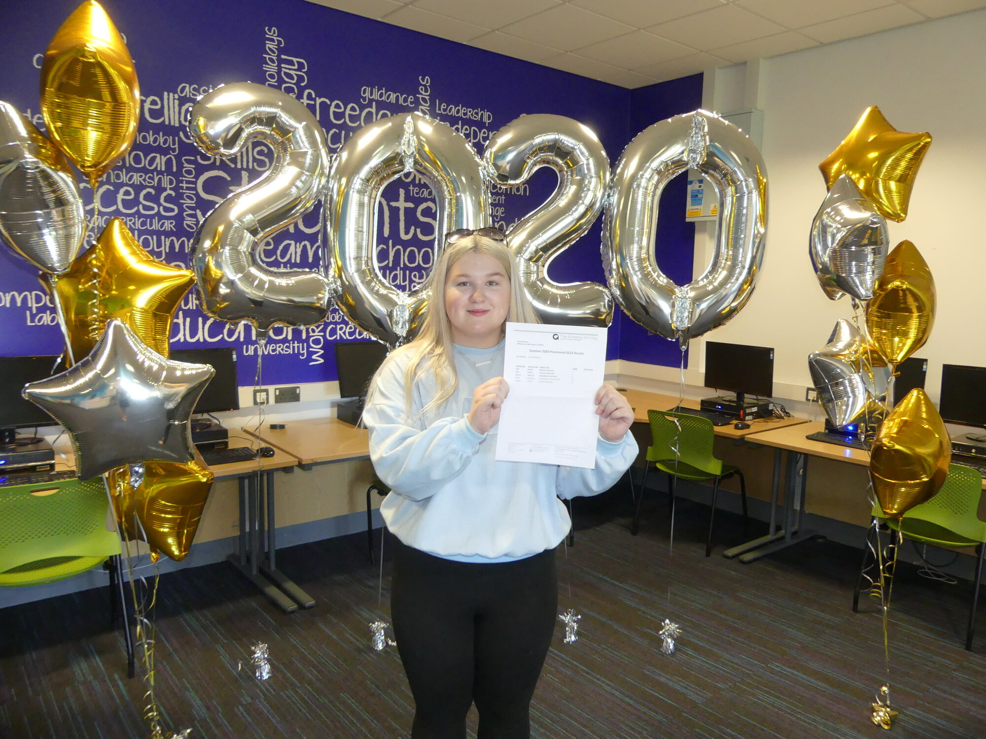 codie louise receiving her gcse education results at the academy grimsby