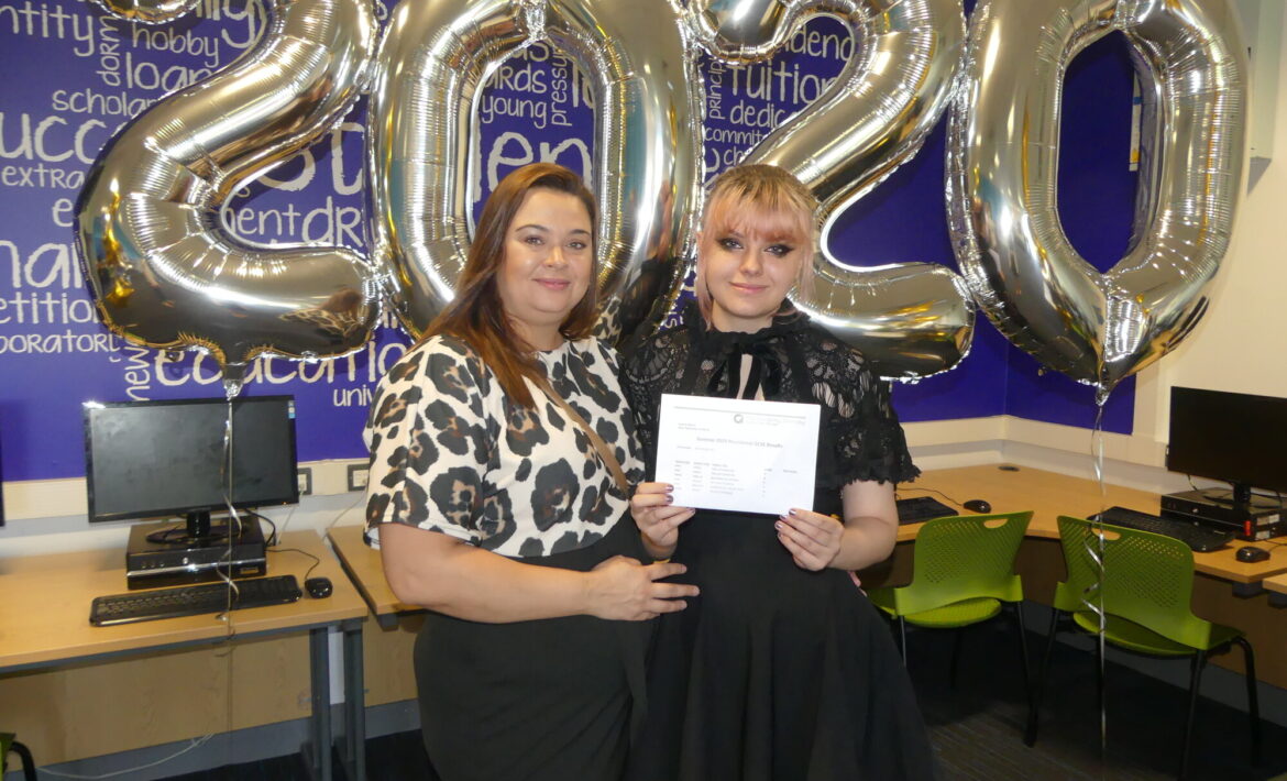 samantha receiving her best gcse results at the academy grimsby