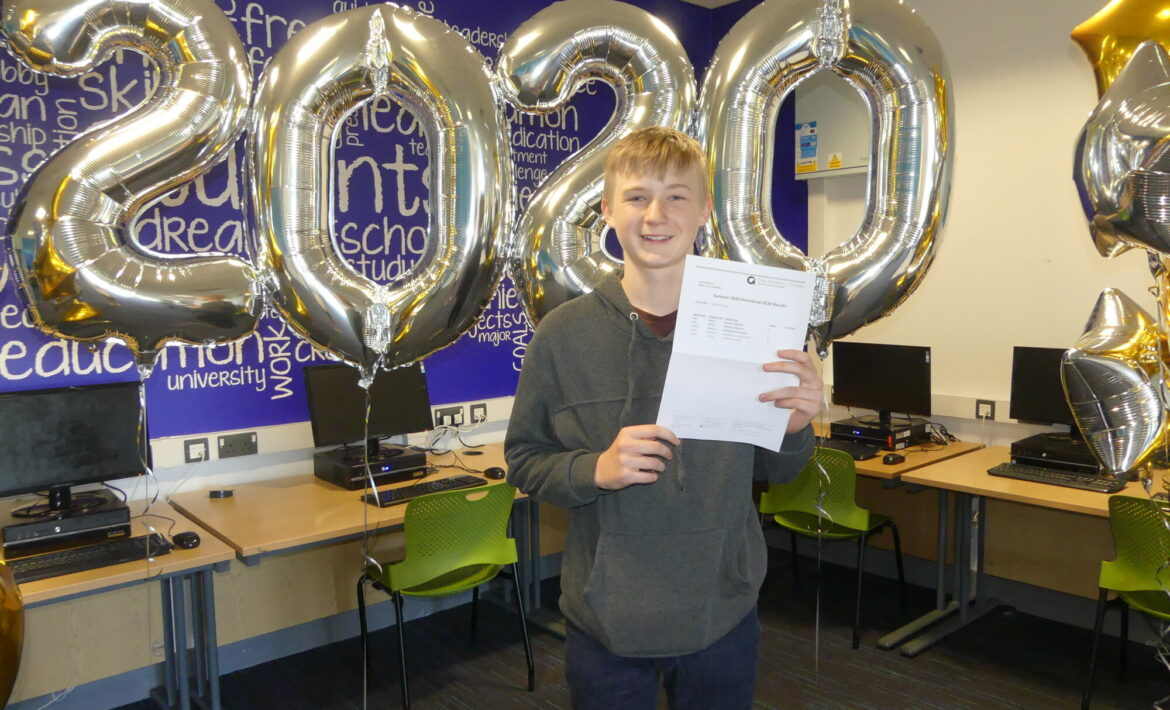 troy centre stage receiving his gcse results at the academy grimsby